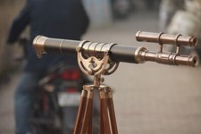 39'' Double Barrel Brass Telescope Covered With Leather on Stand Christmas Gift