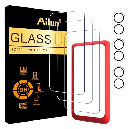 iPhone 16 3 Pack Screen Protector 3 Pack Camera Lens Tempered Glass Film 6 Pack-image