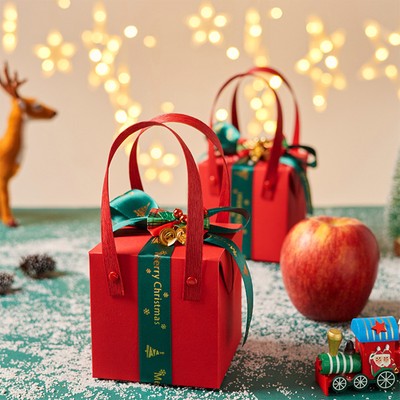 Christmas Party Favor Cookie Box Christmas Gift Box with Bowknot Ribbon Bell
