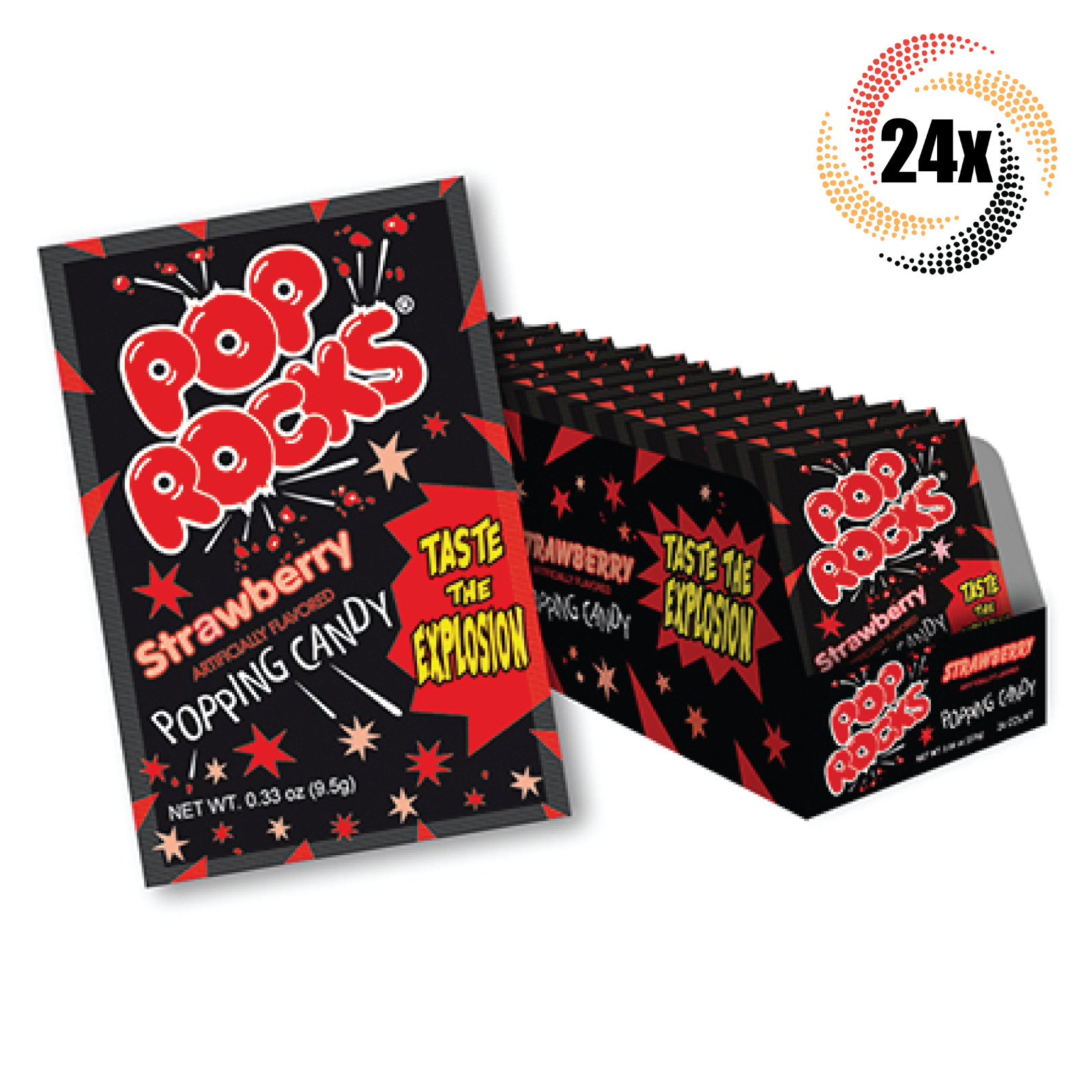 Полная коробка 24-кратных упаковок леденцов Pop Rocks с клубничным вкусом.33 унции Бесплатная доставка