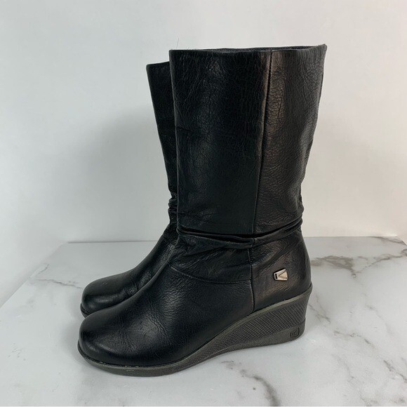 Stivali Keen Kate Slouch medio polpaccio neri in pelle zeppa bassa 38