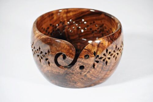 Wooden Yarn Bowl Perfect for Knitting & Crocheting, Smooth Finish, Natural Grain - Picture 1 of 19