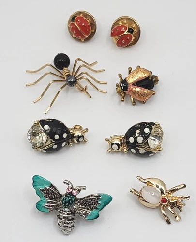 Vintage Antique Insect Costume Jewelry Lot Ladybug Spider Moth Rhinestone Enamel