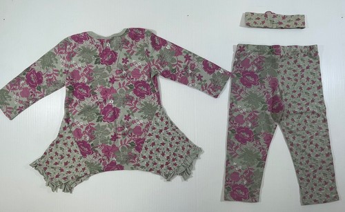 Naartjie Girl’s Green Pink Cotton 3/4 Sleeve Tunic Crop Legging Headband Set 7 - Picture 12 of 12