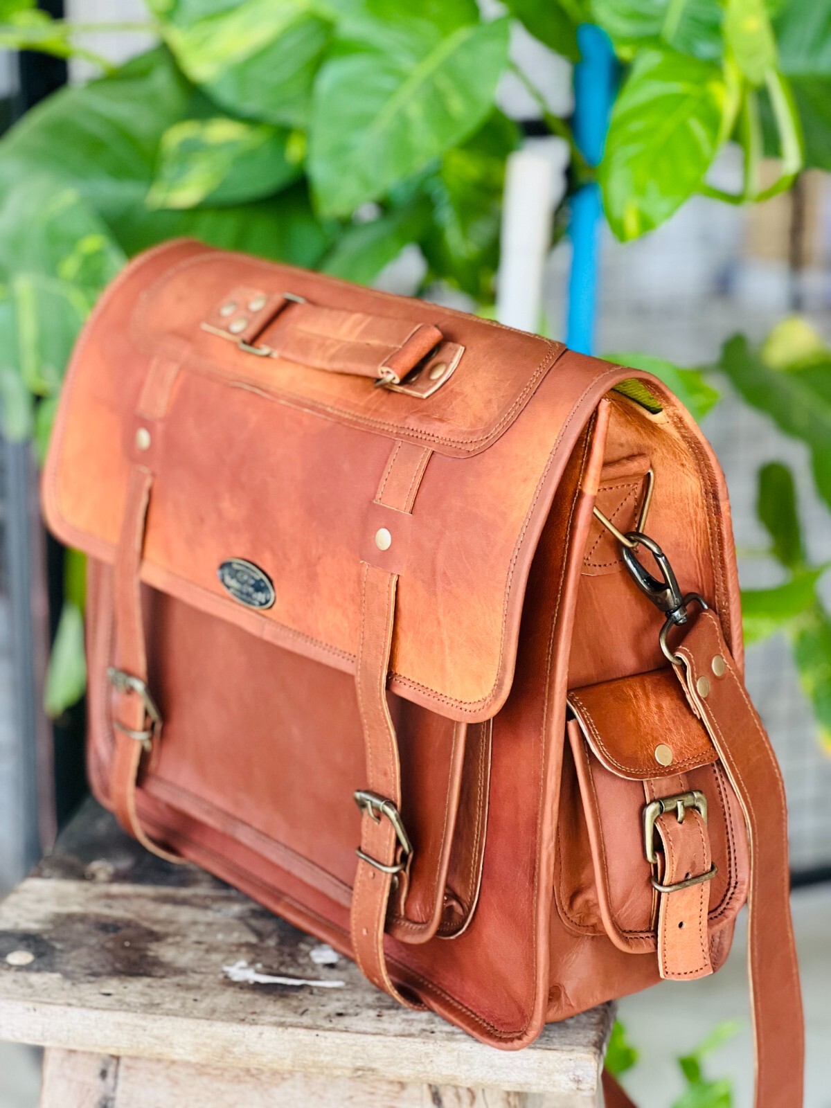 16" Shoulder Satchel Briefcase Handmade Customer Dimand Leather Messenger Bag