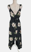 LuLus Womens Hight Low Real Wrap Maxi Dress Size S Black Floral Spaghetti Strap