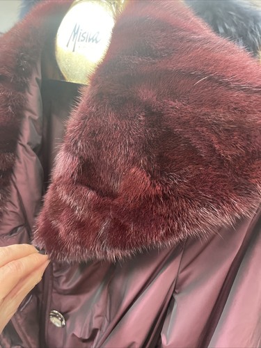 Guy LaRoche Pelze burgunderfarbener Nieten Daunenpuffer Parka Nerz Fellkragen neu mit Etikett Gr.46 - Bild 8 von 11