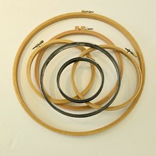 Vintage 6 Embroidery Hoops Wooden Metal Cork Plastic See Pictures Crafts