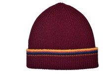 Image of Paul Smith Mainline Burgundy Wool Beanie Stripe Trim Mens Brand New