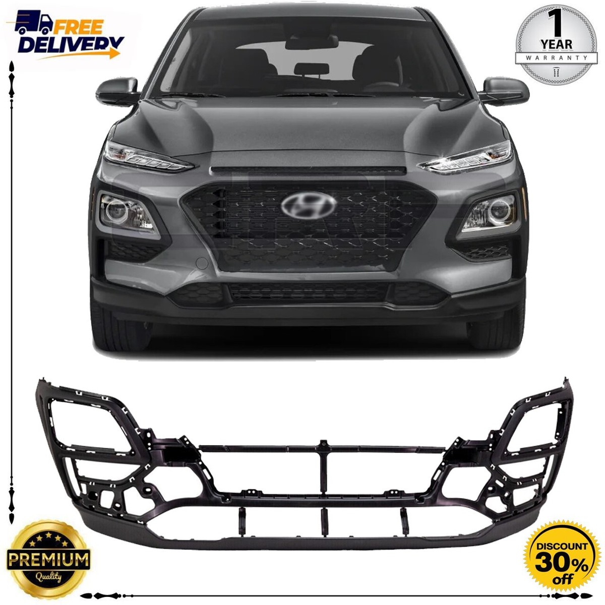 kana.6969① Bumper Cover Fascia For 2019-2021 Hyundai Kona Front Lower