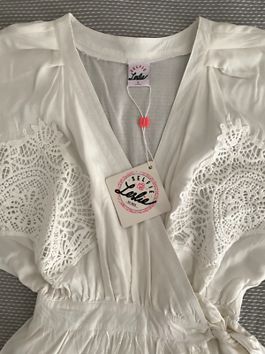 NWT SELFIE LESLIE White Lace Crochet Romper Dress Jumper size SMALL | eBay