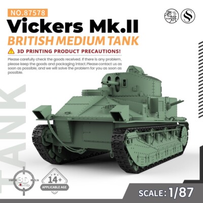 SSMODEL 1/87 HO Scale Railway Model Kit British Vickers Mk.II Medium Tank