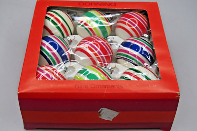 Lot Vintage Glass Striped Film Top BALL Christmas Ornaments Corning USA