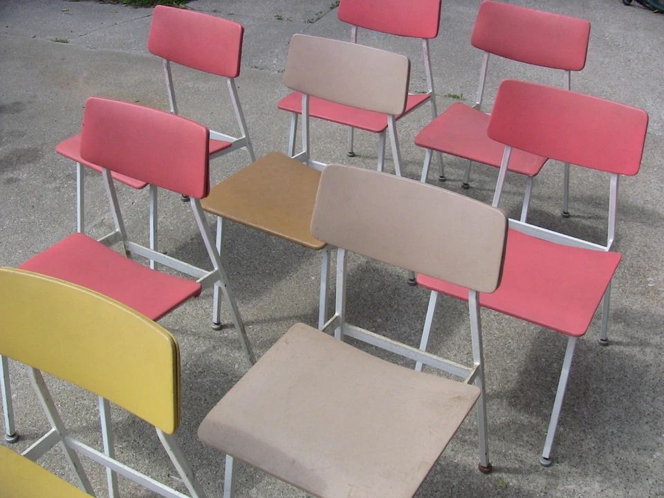 Silla Industrial Vintage Acero Madera Doblada Comedor Oficina Mediados de Siglo Muebles Foto 2 de 4
