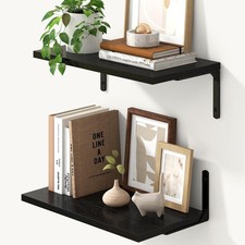 Deep Floating Shelves 16W x 8D Inch Set of 2 Metal Brackets Rustic Wood Black