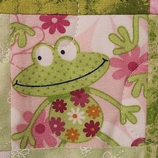 Handmade BABY CRIB/TODDLER QUILT - Patchwork Frog Flowers Pink/Green 66" x 46"