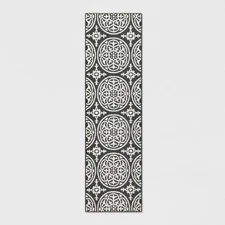 2'x7' Washable Runner Medallion Tufted And Hooked Rug Gray - Threshold