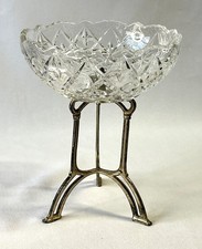 Tafelaufsatz Anbietschale Pressglas dreibeiniger Metallfuß Jugendstil Art Deco