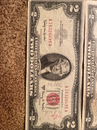 1953/1963 Series Red Seal $5 Bill and $2 Bills (4ea) Lot - Picture 15 of 23