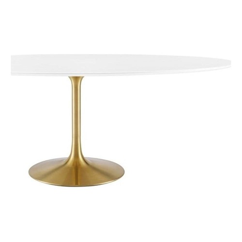 Modway Lippa 78" Oval Wood & Metal Dining Table in Gold and White - Picture 2 of 7