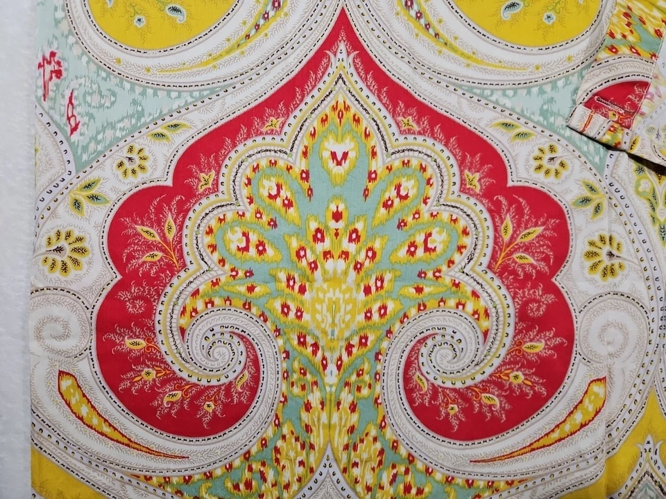 ECHO 斋浦尔浴帘波西米亚佩斯利红色黄色绿色棉织物 72x72 — 第 4/4 张图片