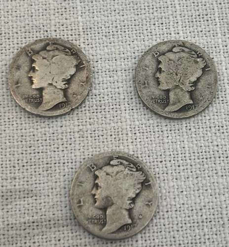Mercury Dimes 1917  P D S Coin Lot. AG
