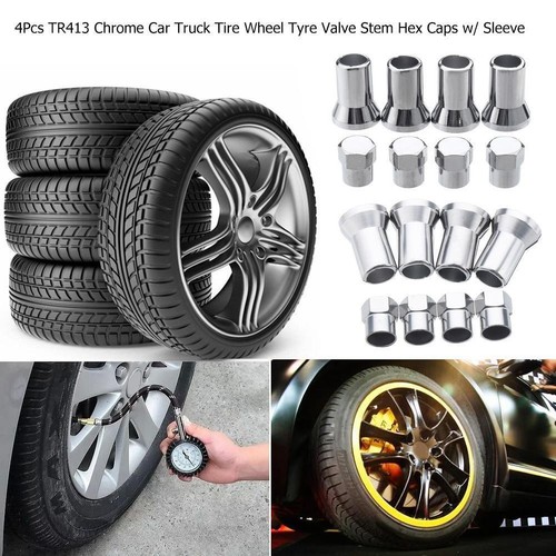 Hex Cap Auto Accessories Right Front Left Stem Cap Tire Valve 4pcs Chrome - Picture 4 of 8