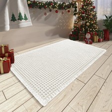 AMOAMI Waffle Bath Mat Super Absorbent Non-Slip Boho Tasseled Bathroom Rug 20x32