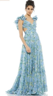 JardinVue Floral v-Neck Cut-Out Ruffle Hem Maxi Dress Size Xl