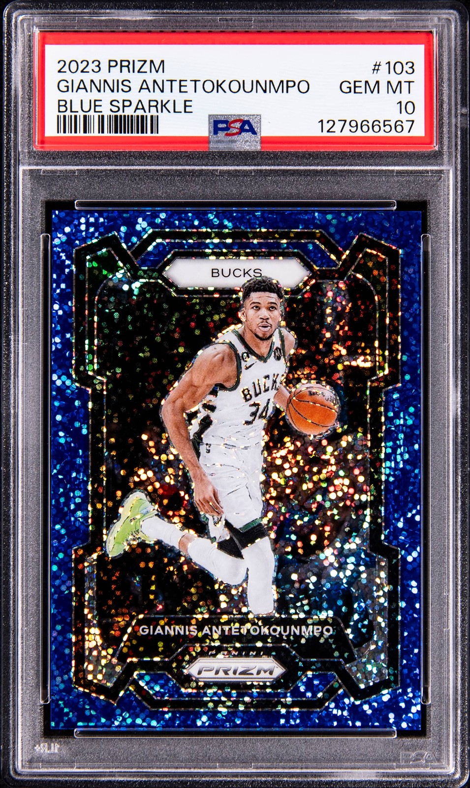 2023-24 Panini Prizm Blue Sparkle #103 Giannis Antetokounmpo (#134/144) - P