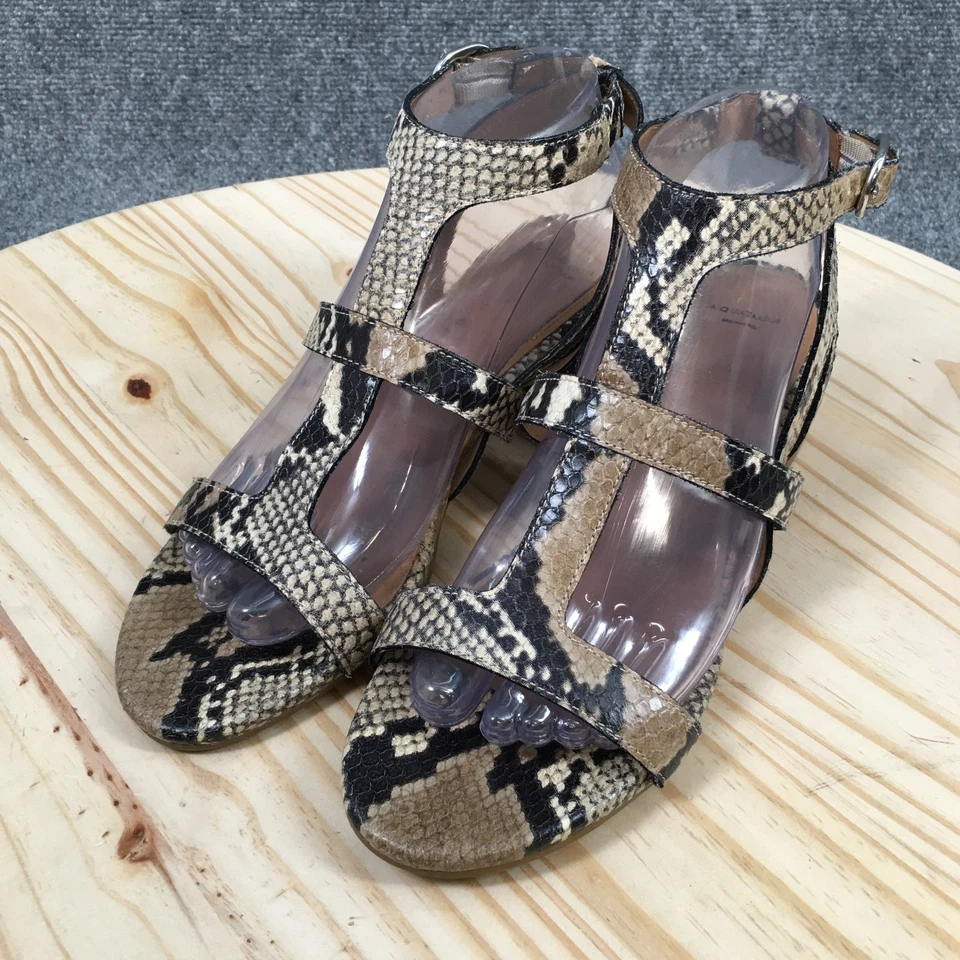 Sandalias Aquatalia Mujer 8.5 M Correas al Tobillo Multicolor Cuero Bloque Piel de Serpiente Foto 3 de 4