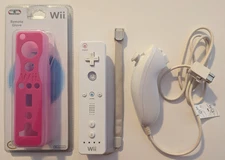 Nintendo Wii Remote Nunchuk White Strap Pink Sleeve Bundle OEM RVL-003 RVL-004