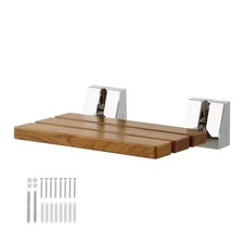 Foldable Shower Seat Wall Mounted, 15.7" Teak Folding Shower Bench, 330LBS Fold-