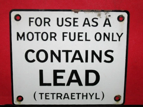 Old Original Vintage Porcelain CONTAINS LEAD (Tetraethyl) Gas Pump Plate Sign