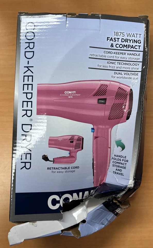 Secador de pelo con cordón retráctil rosa Conair ~ caja nueva/dañada Foto 4 de 4