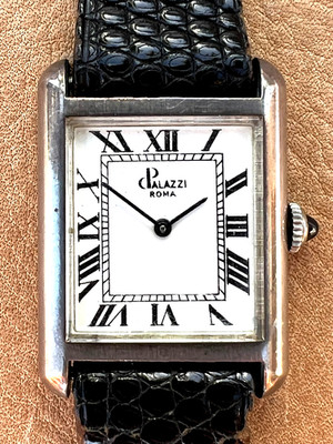 Vintage tank Italian Palazzi Roma watch .925 Silver 70's saphire crown Works