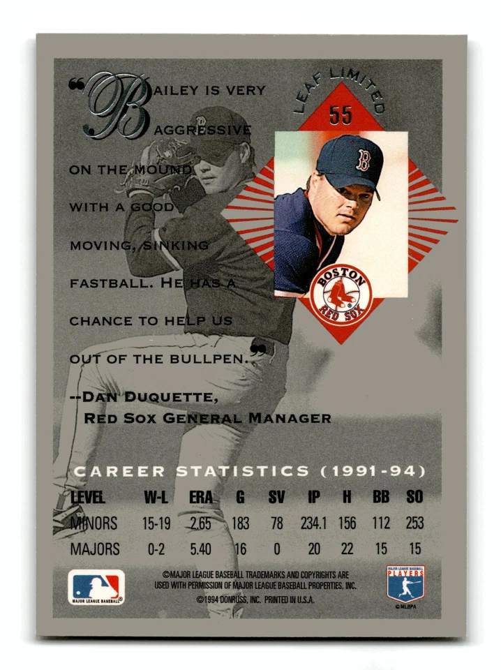 Cory Bailey RC Rookie 1994 Leaf Limited Rookies #55 Boston Red Sox Mint - Image 2 of 2