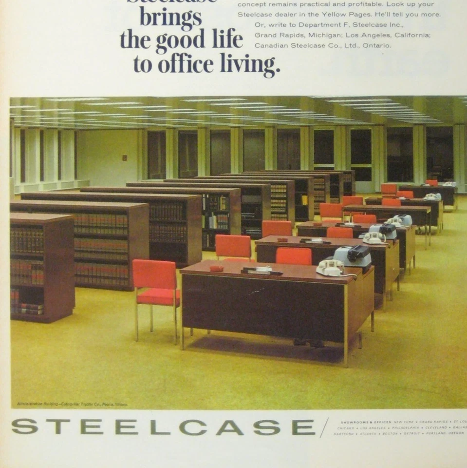 Anuncio impreso vintage de muebles de oficina Steelcase años 60 diseño moderno de mediados de siglo hogar Foto 2 de 2