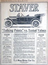 1913 St. Louis Newspaper Page - Rare, Large Staver Automobile Ad