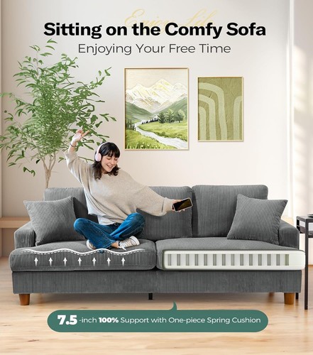 3-Sitzer Sofa Polstersofa aus Cordstoff mit Abnehmbare Kissen und Rückenlehnen - Bild 35 von 44