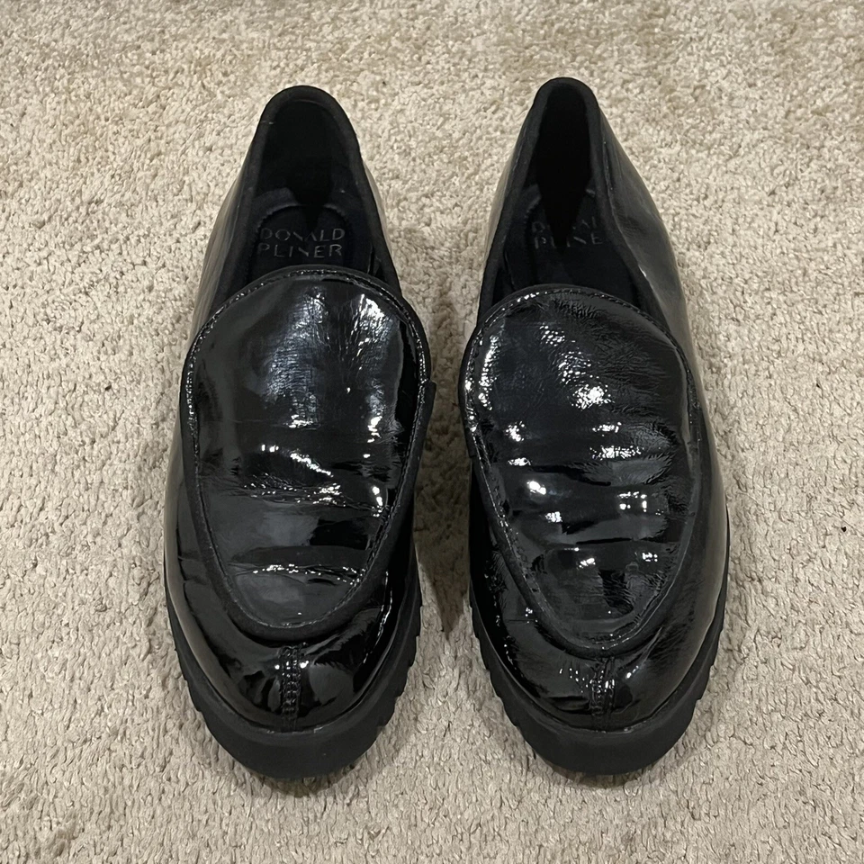 Mocasines Donald Pliner Talla 9.5 Elen Cici Suela Negra Patente Negra Preppy Foto 4 de 4