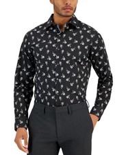 Bar III Men's Slim-Fit Liria Floral Dress Shirt Black MEDIUM 15-15.5 in