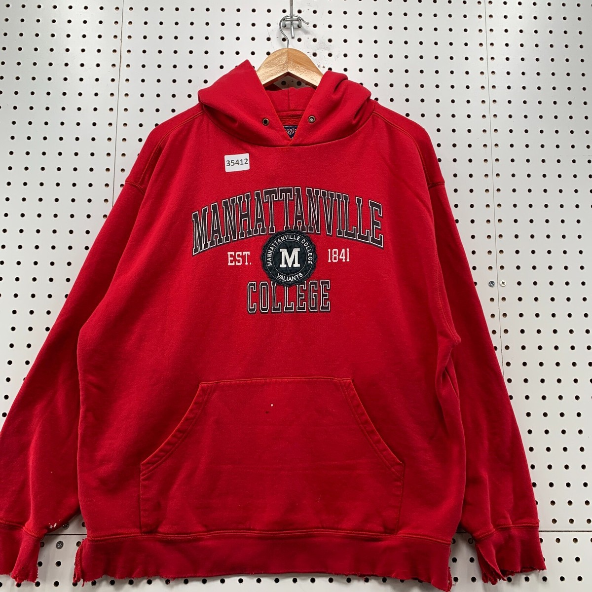 Vintage Manhattanville College Hoodie Mens Large Red Jansport 
