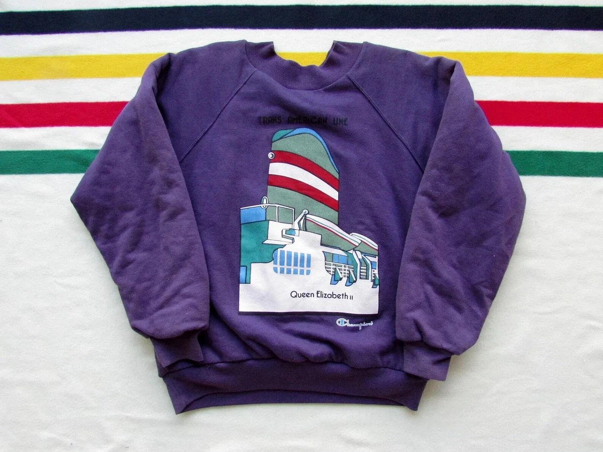 90s Vintage Champion Europe Queen Elizabeth Cruise Liner Ship Double Sweatshirt