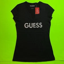 New GUESS Los Angeles Women’s Short Sleeve T-Shirt Size SMALL Black w/Silver