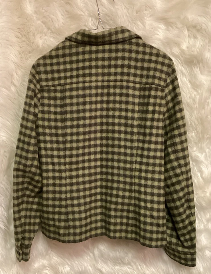 Chaqueta con botones de lana TALBOTS talla 10 bolsillos forrados verde oliva cuadros usada en excelente estado Foto 2 de 4