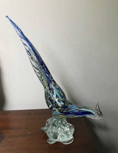 Beautiful vintage   Murano Italy Glass Pheasant Bird Gold Flecks