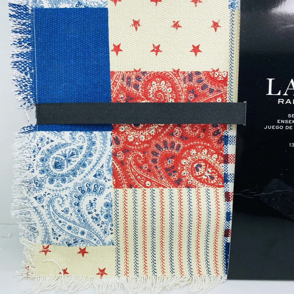 Ralph Lauren RL Americana Bandanna Cotton Placemats Red Wht Blu Stars NEW Set/4 - Image 4 of 4