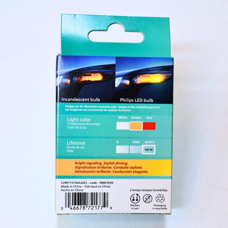 Philips Ultinon LED Light 1157 Amber Orange Two Bulbs Front Turn Signal Stock OE - Image 3 of 4