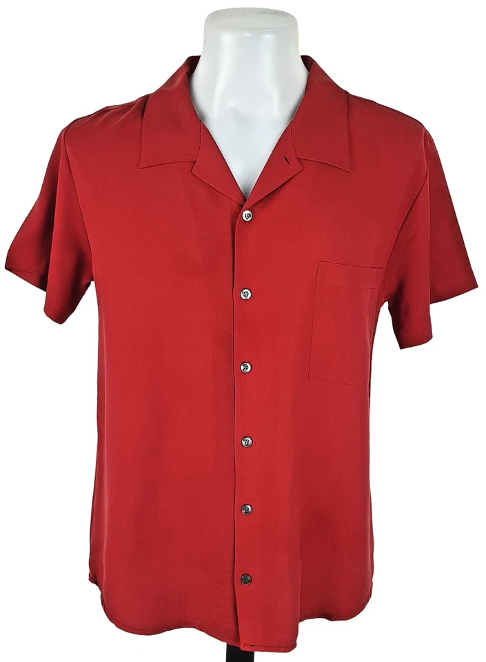 CAMISA DE NOCHE BRANDINI Para Hombres 100% SEDA ROJA LUJO S/S U/U/SUAVE - S - 40" - £69 Foto 4 de 4